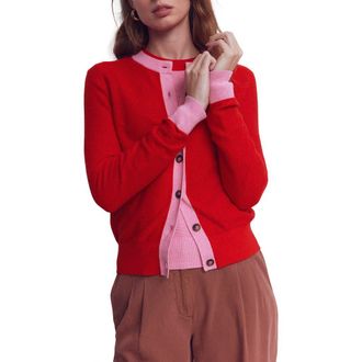 Boden Grace Color Block Cardigan in Poppy Red at Nordstrom, Size X-Small