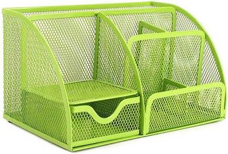 OEM Organizador De Escritorio De Malla Para Material De Oficina Y Escolar Con 6 Compartimentos Y Caj&oacute;n (verde)