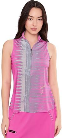 Jamie Sadock Sleeveless Zip Front Mandarin Collar Womens Clothing Pink : XS, Polyester/Spandex
