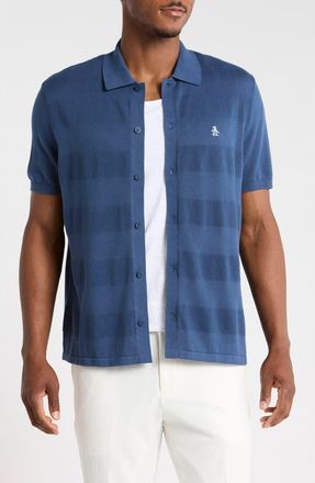 Original Penguin Honeycomb Stripe Cotton Polo Sweater in Sargasso Sea at Nordstrom Rack, Size Xx-Large