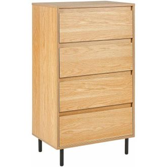 Beliani Cassettiera minimalista Armadio Credenza Gambe di metallo nero Legno chiaro Nikea