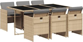 vidaXL Set Comedor De Jard&iacute;n 7 Pzas Con Cojines Rat&aacute;n Sint&eacute;tico Beige Vidaxl