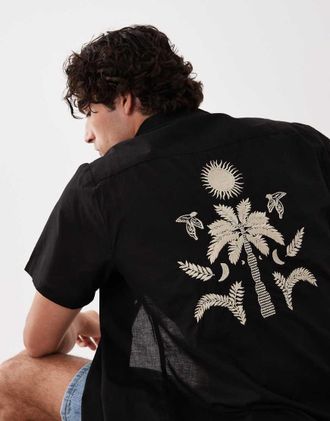 South Beach Camicia nera con stampa ricamata sul retro-Nero