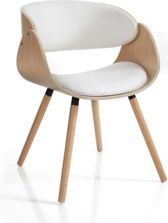 Oresteluchetta Silla De Dise&ntilde;o En Madera Maciza De Roble Y Cuero Blanco Michigan Wood