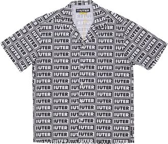 Iuter Wit Panel Korte Mouw Shirt Mannen - Heren - Korte mouwen Overhemden - Wit - L - Katoen - Overhemden