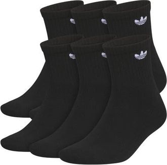 adidas 6-Pack Trefoil 2.0 Quarter Crew Socks in Black/White at Nordstrom, Size Large