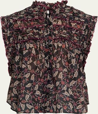 Isabel Marant Dersia Floral Ruffled Cotton Button-Front Top