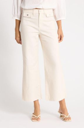 Paige Anessa Button Pocket Raw Hem High Waist Wide Leg Jeans in Tonal Stripe at Nordstrom, Size 32