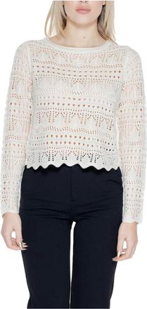 Jacqueline de Yong Long Sleeve Crochet Knit Sweater - Dames - Ronde hals truien - Beige - XS - Truien & Vesten