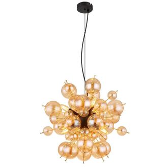 Netlighting Udo Globe Pendant Matt Black Balls Amber Glass Shade 6x E14