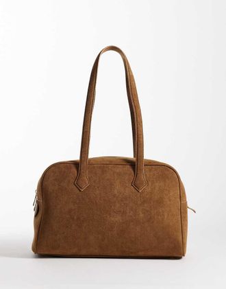 Glamorous Borsa a spalla squadrata in camoscio sintetico marrone