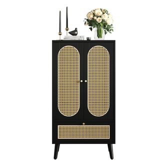 STILVORA Aparador Alto Con 2 Puertas Y 1 Caj&oacute;n, Frentes Efecto Rat&aacute;n, Estilo Moderno, En Tablero De Part&iacute;culas, Negro, 60&times;40&times;110,5 Cm