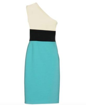 FAUSTO PUGLISI Wool & Silk Blend Colour Block One Shoulder Dress Size S