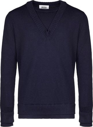 Alpha Studio V-neck sweater - men - Fabric - 50 - Blue