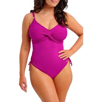 Fantasie Beach Waves Twist Front Underwire Jacquard One-Piece Swimsuit in Bright Fuchsia at Nordstrom, Size 34Dd