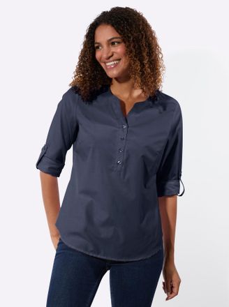 Casual Looks Longbluse CASUAL LOOKS, Damen, Gr. 36, marine, 50% Baumwolle, 50% Polyester, unifarben, Rundhals, Blusen Longbluse