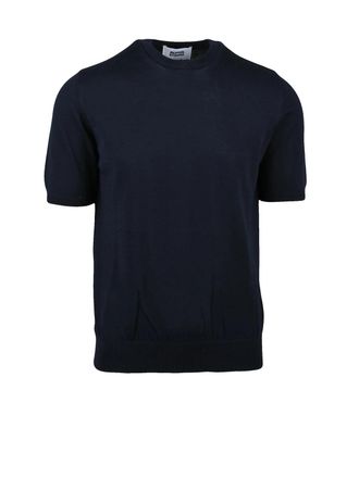 Alpha Studio Navy Blue Cotton Crewneck Knit Top