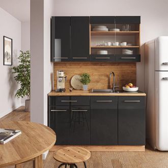 Vicco Cocina Para Solteros Fame-line, Antracita Brillo Intenso/roble Dorado El&eacute;ctrico, 140 Cm Sin Encimera