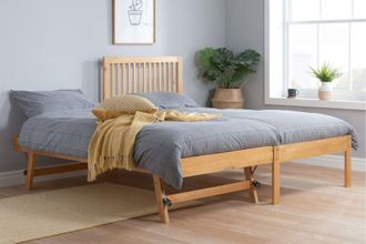 Birlea Pine Wood Guest Bed 2 mattresses Buxton Trundle Frame Hideaway Stop Over in Light Brown | Size: Single