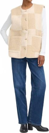 Ichi Checkered Sherpa Vest In Natural