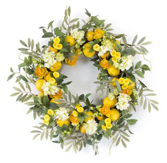 Melrose International Lemon Floral Wreath 28D - Yellow, Green, Brown