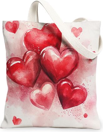 Generic Valentines Day Hearts Canvas Tote Bags, Artistic Love Pattern Reusable Grocery Bags, Lightweight Washable Shoulder Strap Canvas for Gym Outdoor Travel