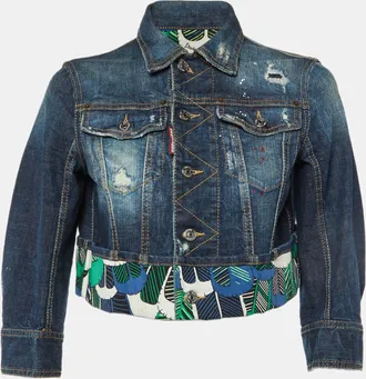 Dsquared2 Blue Distressed Denim Cropped Jacket