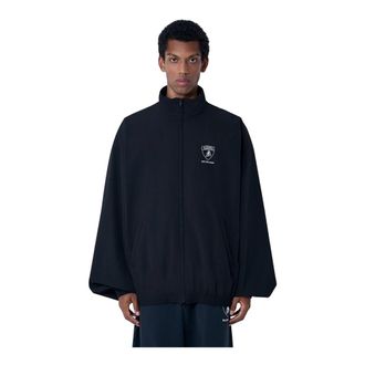 Balenciaga Light Jackets, male, Black, Size: XL Zip-Up Jacket with Logo Motifs