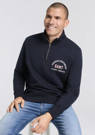GANT Sweatshirt GANT, Herren, Gr. XXL, blau (evening blau), Sweatware, Obermaterial: 87% Baumwolle, 13% Polyester, unifarben, normal, hoch geschlossener Au