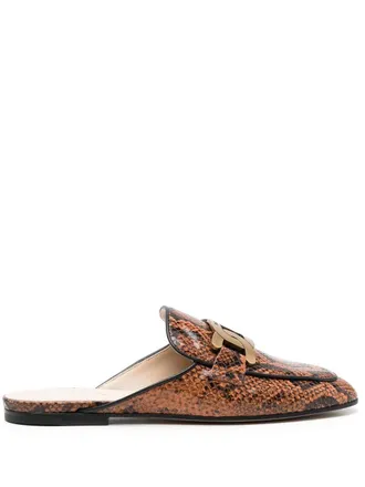 Tod's Kate snake-print leather mules - women - Snake Skin/Calf Leather/Calf Leather - 41 - Orange