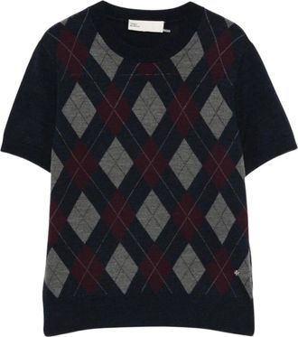 Tory Burch Dames, Truien, Blauw, Maat: L Wol
