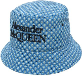 Alexander McQueen Skull-print bucket hat - men - Cotton/Polyamide/Polyester - M - Blue