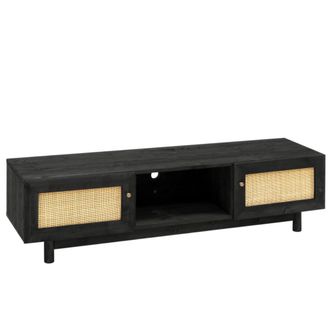 Deco Wood Mueble de tv de madera maciza y de 2 puertas tono negro de 150x40cm