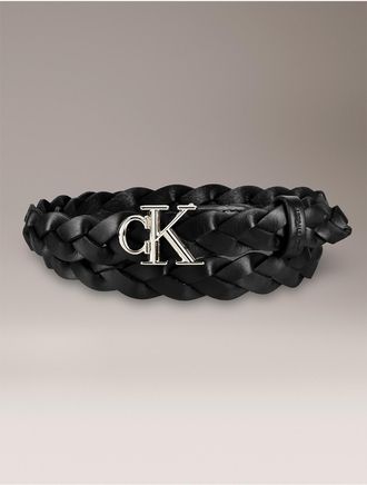 Calvin Klein Womens Monogram Braided Belt - Black - XS