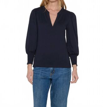 Nation Ltd Flora Peasant Tee In Navy Night Sky