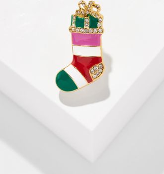 Talbots Stocking Brooch - Very Berry/Gold - 001 Talbots