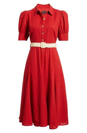 Tahari by ASL Fit & Flare Midi Shirtdress in Baked Red at Nordstrom, Size 12