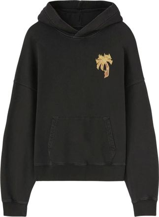 Palm Angels Hoodies & sweatvesten, Heren, Zwart, L, Katoen, Burning Palm Hoody Streetwear Stijl