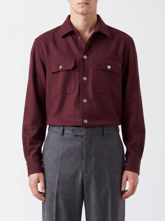 Brunello Cucinelli Giacca camicia in lana con tasche a toppa e chiusura a bottoni