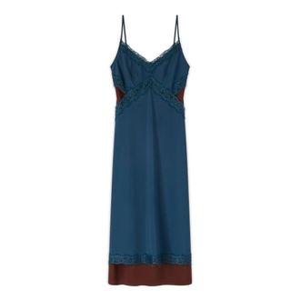 Motivi Vestito regular in cr&ecirc;pe de chine con pizzo - - Dresses - Donna - Blu - XL