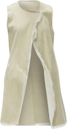 Theory beige shearling lamb fur lined suede vest