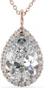 Allurez Halo Pear Shaped Lab Grown Diamond Necklace 14k Rose Gold (4.69ct)