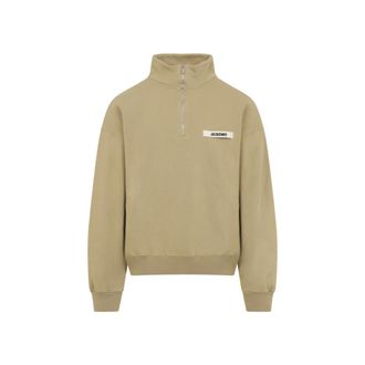 Jacquemus Beige Half-Zip Logo-Patch Sweatshirt