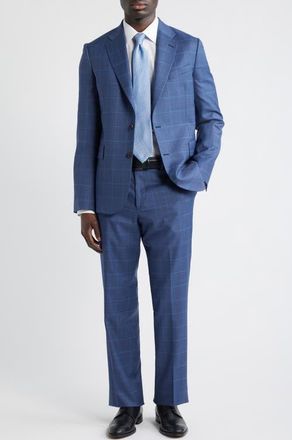 Paul Smith Camberwell Tailored Fit Blue Windowpane Check Wool Suit at Nordstrom, Size 44