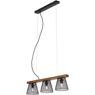 Briloner Lampadario a Sospensione Vintage Taunuds Metallo Legno Nero 3 Luci Luci E14