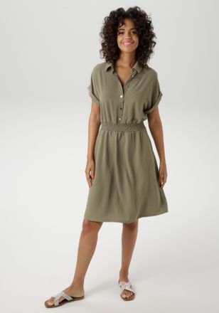 Aniston Sommerkleid ANISTON CASUAL, Damen, Gr. 40, N-Gr, gr&uuml;n (khaki), Cr&ecirc;pe, Obermaterial: 100% Polyester, Strukturmuster, unifarben, figurumspielend knieums