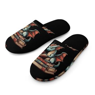 Generic Dragon Sitting on Top of Books Mens House Slippers Slip Indoor Slipper On Shoes Warm Outdoor