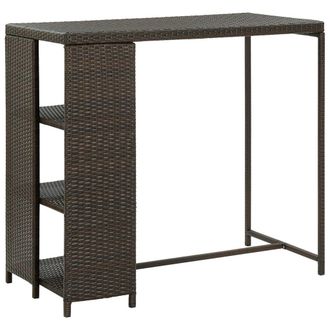 Berkfield Home Bar Table with Storage Rack Brown 120x60x110 cm Poly Rattan | Size: 120 x 60 x 110 cm