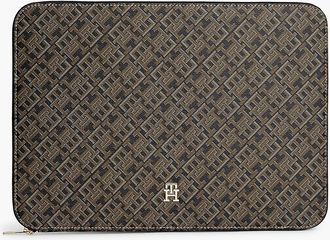 Tommy Hilfiger Womens Allover Monogram Print Laptop Pouch - Black Mix