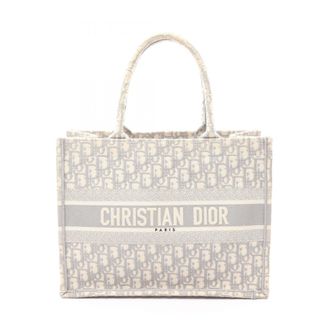 Dior Gray White Canvas Handbag Tote Bag (Pre-Owned)